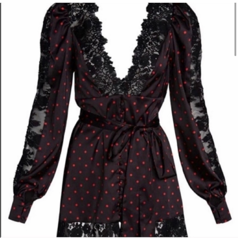 For Love And Lemons Black and Red Polka Dot Lace Sleepwear.